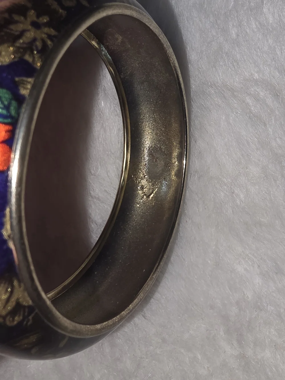 Blue and Gold Floral Cloisonné Bangle Bracelet. Vintage